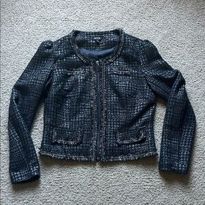 Apt. 9 Women's Charcoal Tweed Shimmer Blazer with Fringe